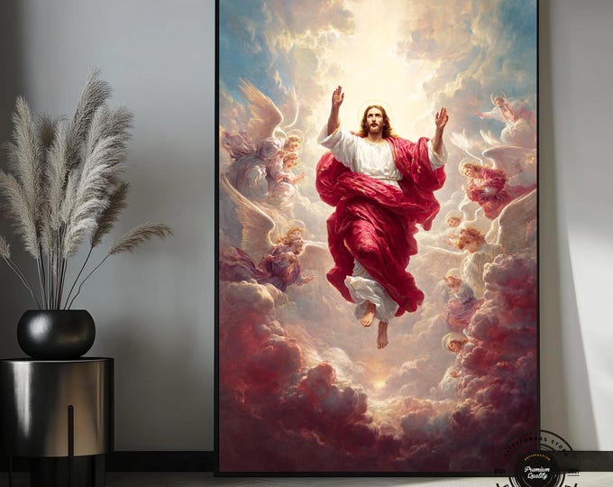Ascension of Jesus Christ Canvas Art – Christian Religious Wall Art, Heavenly Angelic Decor