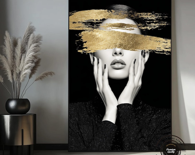 Golden Silence – Siyah & Altın Modern Kadın Figürü Canvas Tablo | Luxury Wall Art