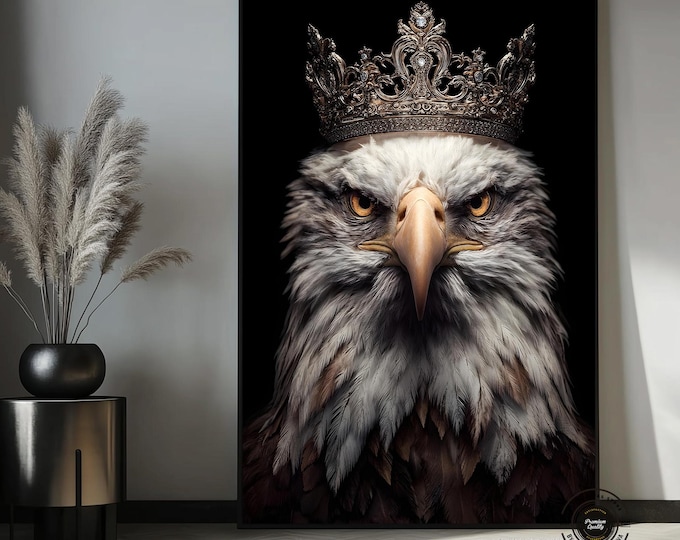 Crowned Eagle Canvas Wall Art, Majestic Animal Portrait, Luxury Statement Decor