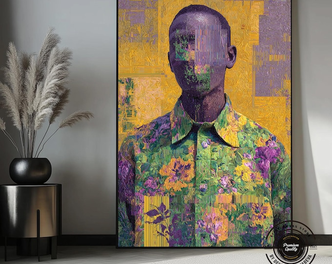 Glitch Portrait Canvas Art, Contemporary Abstract Face, Statement Wall Decor