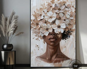 Bohemian and Elegant Home Decor: Floral Black Woman Figure Canvas Print