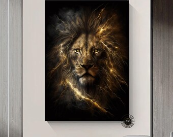 Lion King Canvas Art: Black Gold Abstract Painting, Game Room Decor