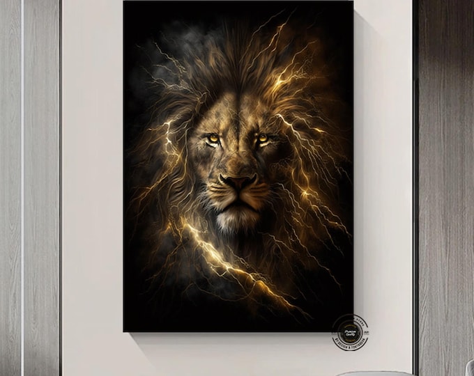 The Lion King Wall Art, Lion Black Gold Abstract Painting Extra Large Canvas Painting, Game Room,Canvas Wall Decor Ready to Hang