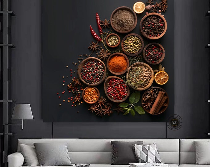 Spices canvas wall art print Kitchen wall decor Cooking gifts canvas Herbs and spices Large canvas art Kitchen wall art Panoramic Art