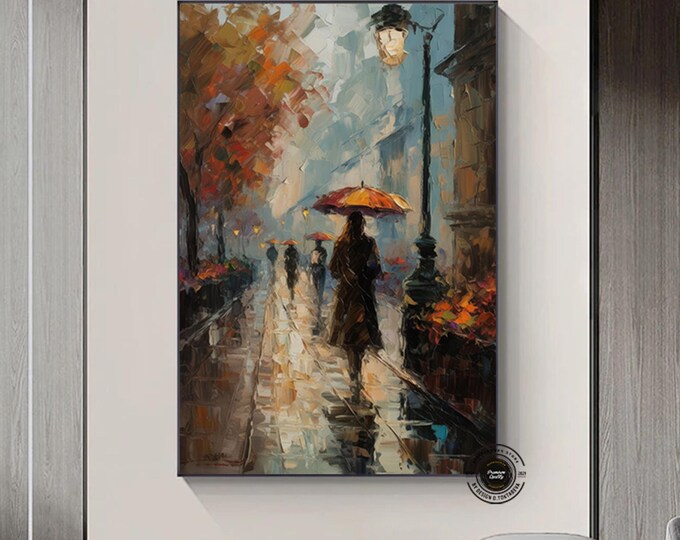 Abstract art of woman holding umbrella.Colorful canvas print.Woman wall art. Canvas Decor, Framed Canvas Ready to Hang