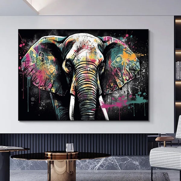 Modern Graffiti  Elephant.Graffiti wall art decor.Elephant  Canvas Wall Painting Home Office Gift Painting