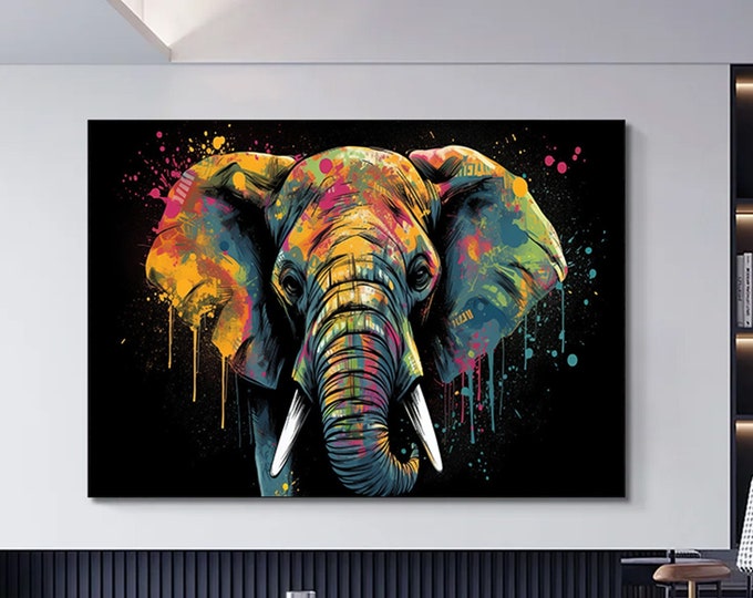 Modern Print Graffiti Art Abstract Elephant Canvas Painting Street Colorful Animals Picture for Home Wall Decoration