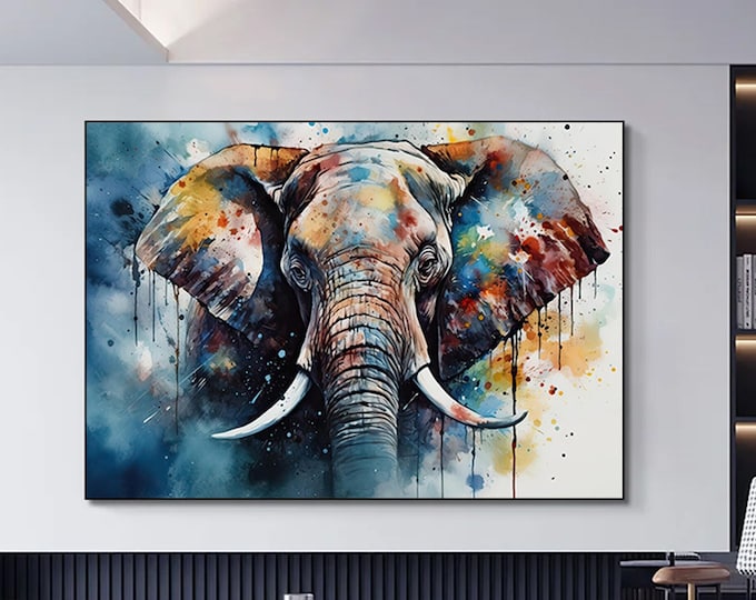 Modern Colorful Elephant Oil Painting Look Decorative Canvas Wall Painting Home Office Gift Painting