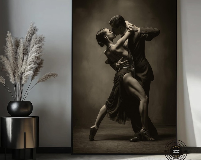 Dance of Passion | Black and White Tango Love Canvas Painting