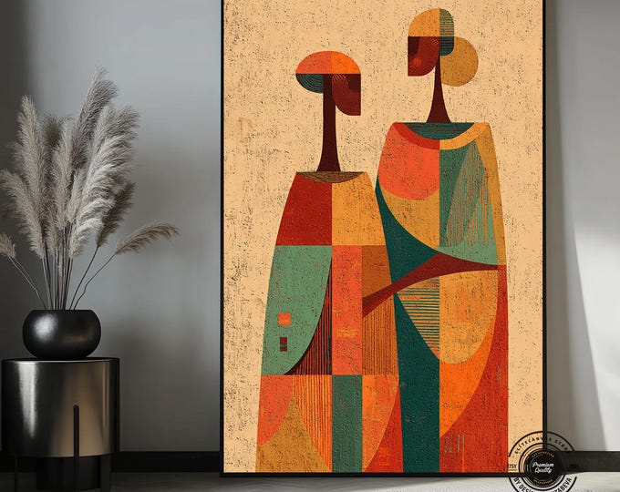 Abstract Figures Canvas Painting – Modern Earth Tones Wall Art