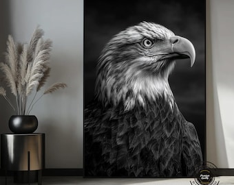 Majestic Eagle Canvas Print, Black and White Wildlife Art