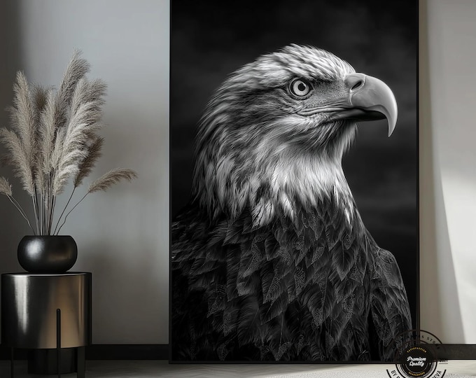 Majestic Eagle Canvas Print, Black and White Wildlife Art