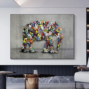 Banksy Elephant Graffiti Canvas Print: Framed Street Art Decor