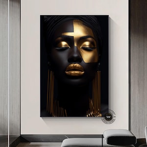 Black Woman Art: Gold Accent Canvas Print, Modern Wall Decor