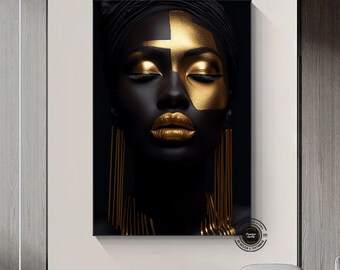 "Schwarze Frau Kunst: ""Goldener Akzent"" Leinwanddruck, modernes Wanddekor."