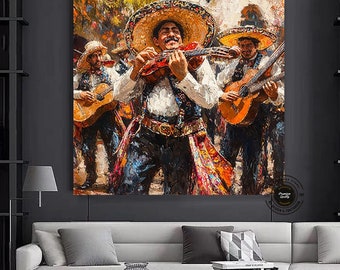 Mexican culture traditional music canvas wall art,Mariachi Music Passion and Tradition