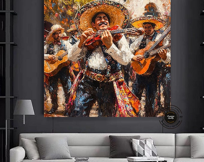 Mexican culture traditional music canvas wall art,Mariachi Music Passion and Tradition