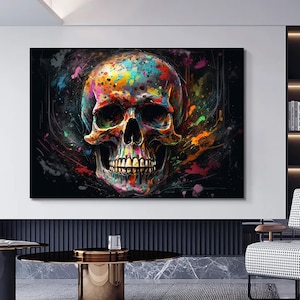 CANVAS ART - Colorful Skull Abstract Oil Painting Style Wall Art, Colorful skull Canvas Painting Poster Print, Home/Office Room Decor, Gifts