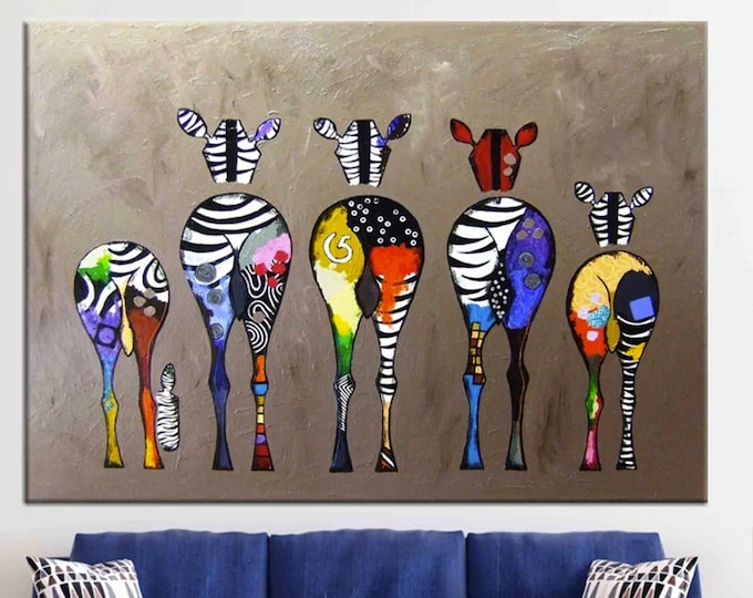 Colorful Zebra Art, Banksy Style, Zebra Canvas, Abstract Oil Painting print, Animals Canvas Print, Zebra Abstract Art, Colorful Animal Art,