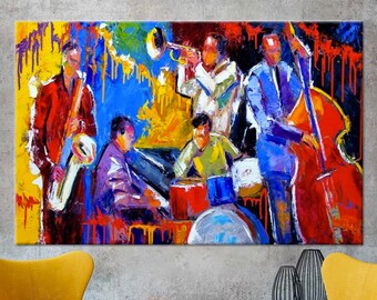 Jazz Band Canvas Art: Abstract Musician Painting, Ready to Hang