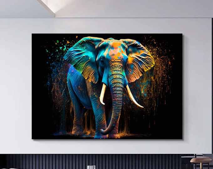 Banksy Style Elephant Canvas Wall Art, Pop Art Elephant Art ,Graffiti Elephant Wall Decor, Ready To Hang Canvas Art Print