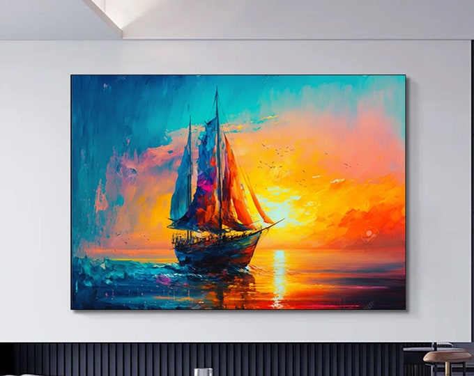 Abstract Sailboat canvas, Sailing boat , sailing , sea, landscape canvas wall art ,boat canvas painting