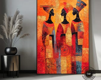 African Women Canvas – Vibrant Abstract Wall Art, Afrocentric Home Decor