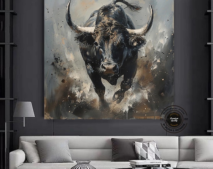 Bull canvas painting,Colorful bull,Bull painting art,Bull wall decor,Highland cow,Bull Abstract Canvas,Animal Painting,Big bull art