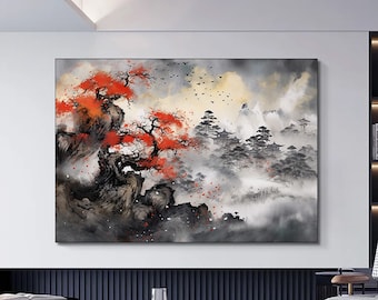 Japanese wall art Mountain print art Japan print Mountain canvas art Japan home decor Asian wall decor, japan Landscape artwork paiting
