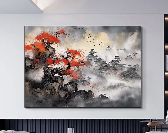 Japanese wall art Mountain print art Japan print Mountain canvas art Japan home decor Asian wall decor, japan Landscape artwork paiting