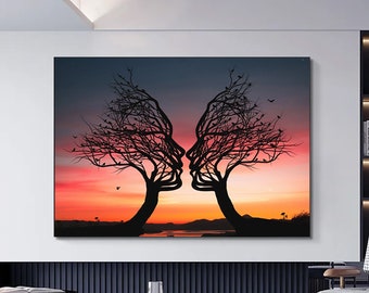 Tree Couple Canvas Art, Tree Wall Art, Couple Canvas, Love Wall Art, Kiss Canvas Art, Nature Canvas, Tree Couple Wall Art, Love Canvas Art