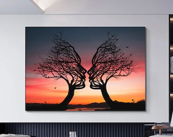 Tree Couple Canvas Art: Kissing Trees, Love Wall Decor