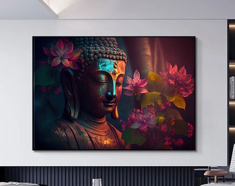 Lienzo con estampado floral de Buda, arte mural asiático, decoración para meditación