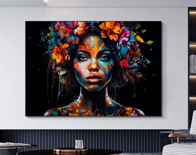 Modern afro American woman graffiti wall art.Woman graffiti wall decor,