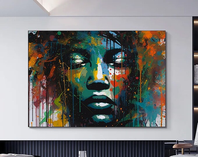 Modern afro American woman graffiti wall art.Woman graffiti wall decor,