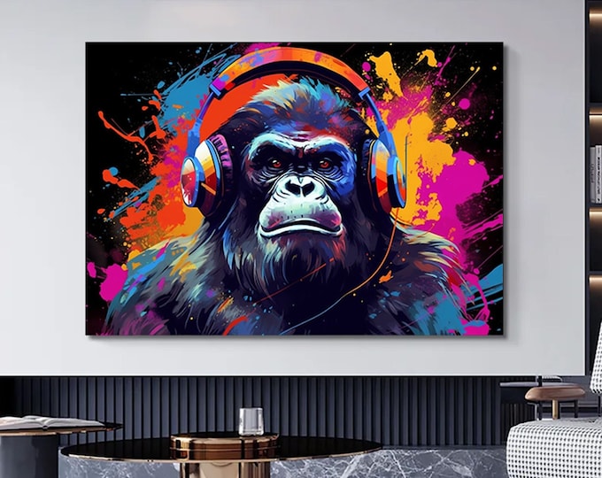 Abstract Graffiti Monkey, Funny Gorilla Wall Art Picture, Animal Wall art, Colorful Chimp Canvas Decor, Graffiti monkey Art, Colorful Monkey