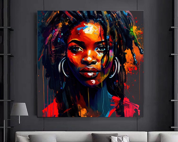Colorful African Woman Canvas Art, African American Art, Modern art print, Fashion Decor, wall decor African, Wall Art