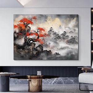 Japanese wall art Mountain print art Japan print Mountain canvas art Japan home decor Asian wall decor, japan Landscape artwork paiting