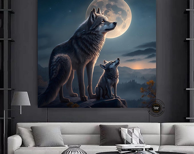Stunning Wolves In The Moonlight Modern Design Home Decor Canvas Print Wall Art Picture Ready To Hang