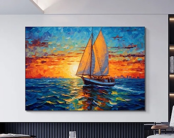 Abstract Sailboat Canvas, Coastal Landscape Wall Art
