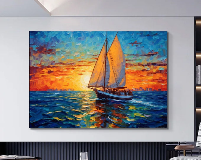 Abstract Sailboat canvas, Sailing boat , sailing , sea, landscape canvas wall art ,boat canvas painting
