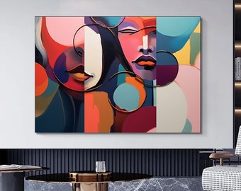 Colorful Woman Abstract Art: Large Modern Canvas Print