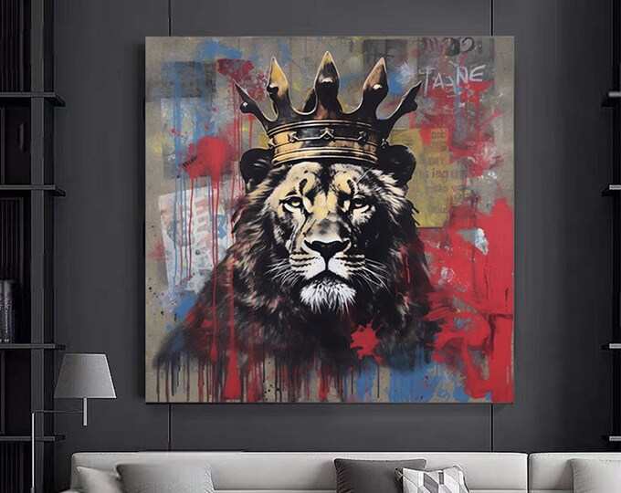 Abstract Graffiti Art Lion Painting Modern Animal Street Colorful Canvas Poster Print Wall Art Picture Living Room Home Decor