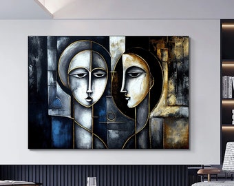 Abstract Face Painting Art, Geometric Print Canvas, Trendy Wall Decor