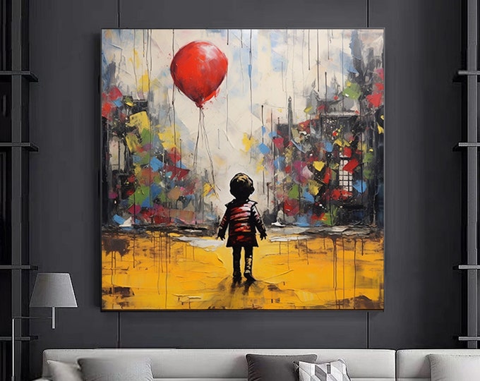 Banksy Boy Flying With Balloon Canvas, Banksy Balloon Canvas, Balloon Poster, Wall Art Canvas