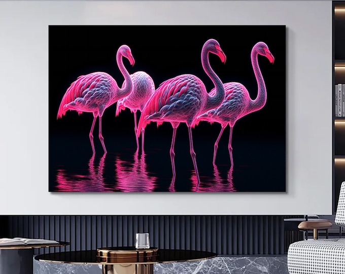 Flamingo Canvas Art, Flamingo Wall Art, Flamingo Painting Print, Bird Gift Idea, Bird Wall Decor, Flamingo Poster,