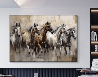 Running Horses Canvas Print, Wild Animal Painting, Ready to Hang