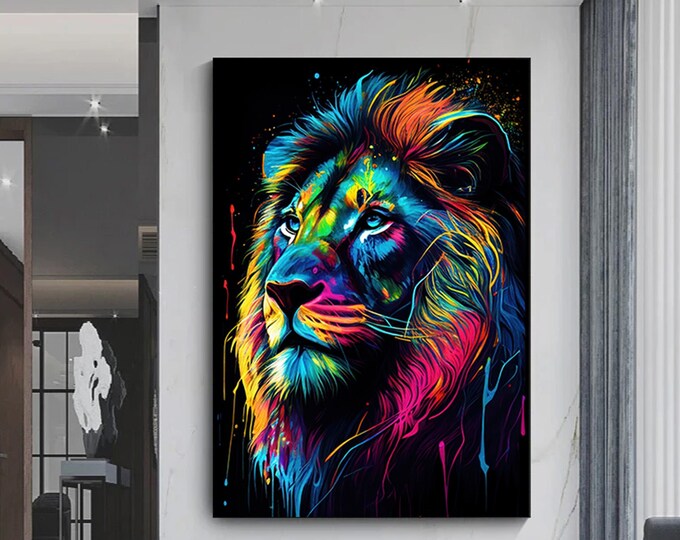 Abstract Graffiti Art Lion Painting Modern Animal Street Colorful Canvas Poster Print Wall Art Picture Living Room Home Decor