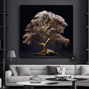 Golden Tree - Luxurious Abstract Canvas Wall Art Print for Living Room or Home Decor.