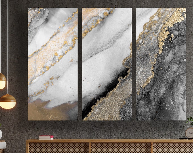 Gray gold abstract canvas print Abstract Luxury wall art Living Room decor Oversized Contemporary Modern Artwork, Marble Abstract Art
